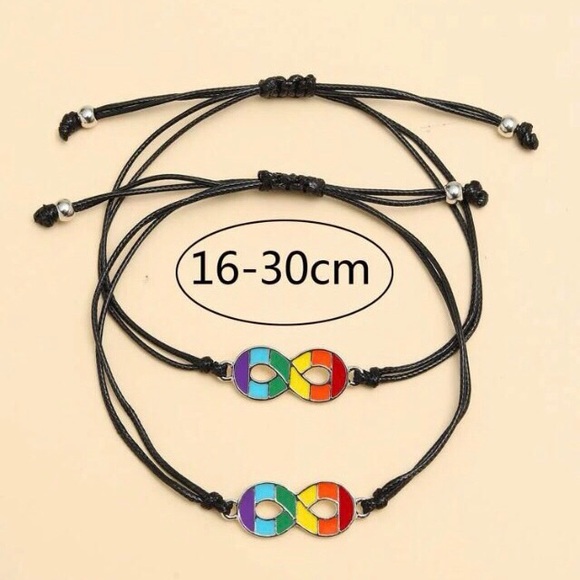 🌈PRIDE 2PC Set String Adjustable Infinity Bracelets Unisex NWT - Picture 4 of 4